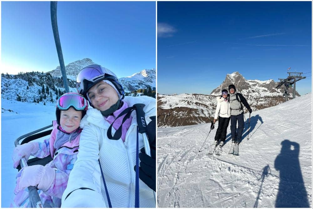 Marissa Nasution dan keluarga main salju di Austria.