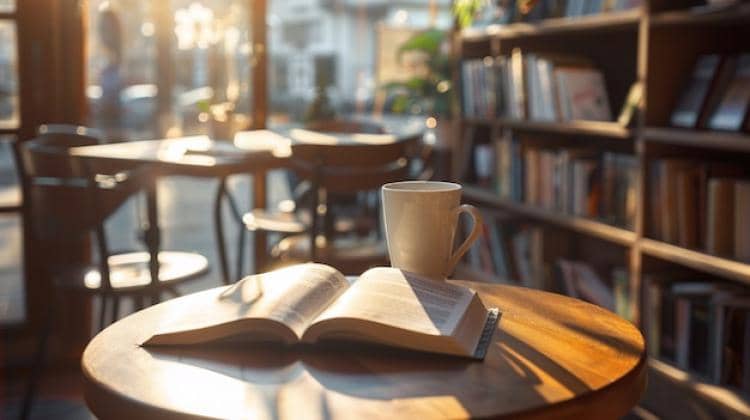ilustrasi kafe dengan konsep literasi