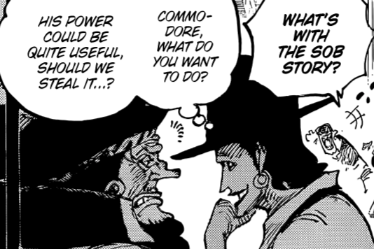 Laffitte menyarankan Blackbeard untuk mencuri Buah Iblis Kuzan.