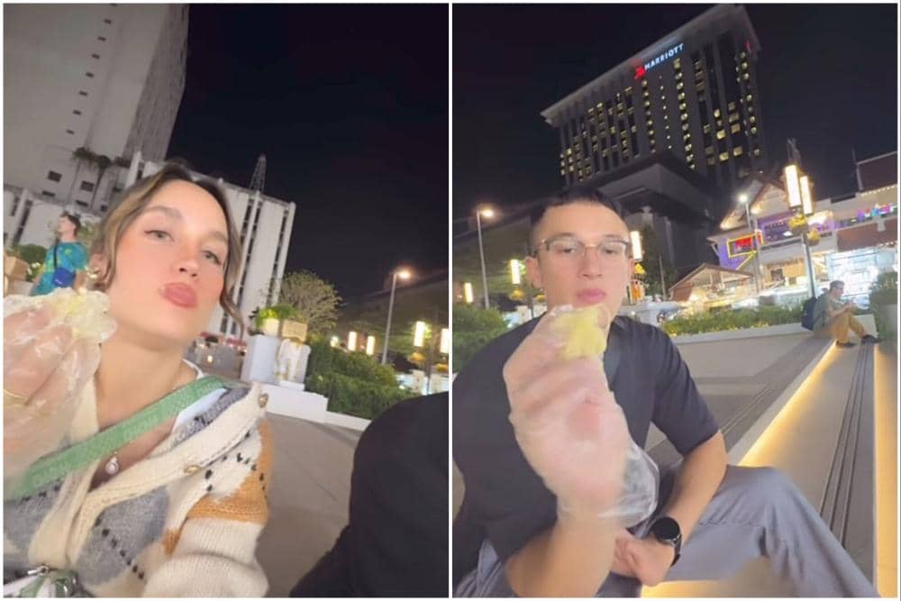 Cinta Laura dan Arya Vasco ngemper di pasar Chiang Mai, Thailand.