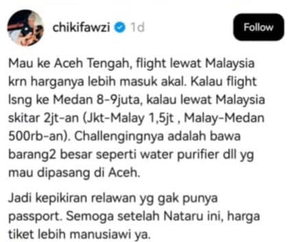 unggahan terkait mahalnya harga tiket pesawat ke Sumatra