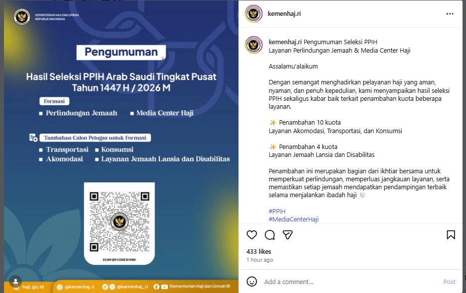 Pengumuman hasil tes CAT PPIH Arab Saudi-MCH-Linjam