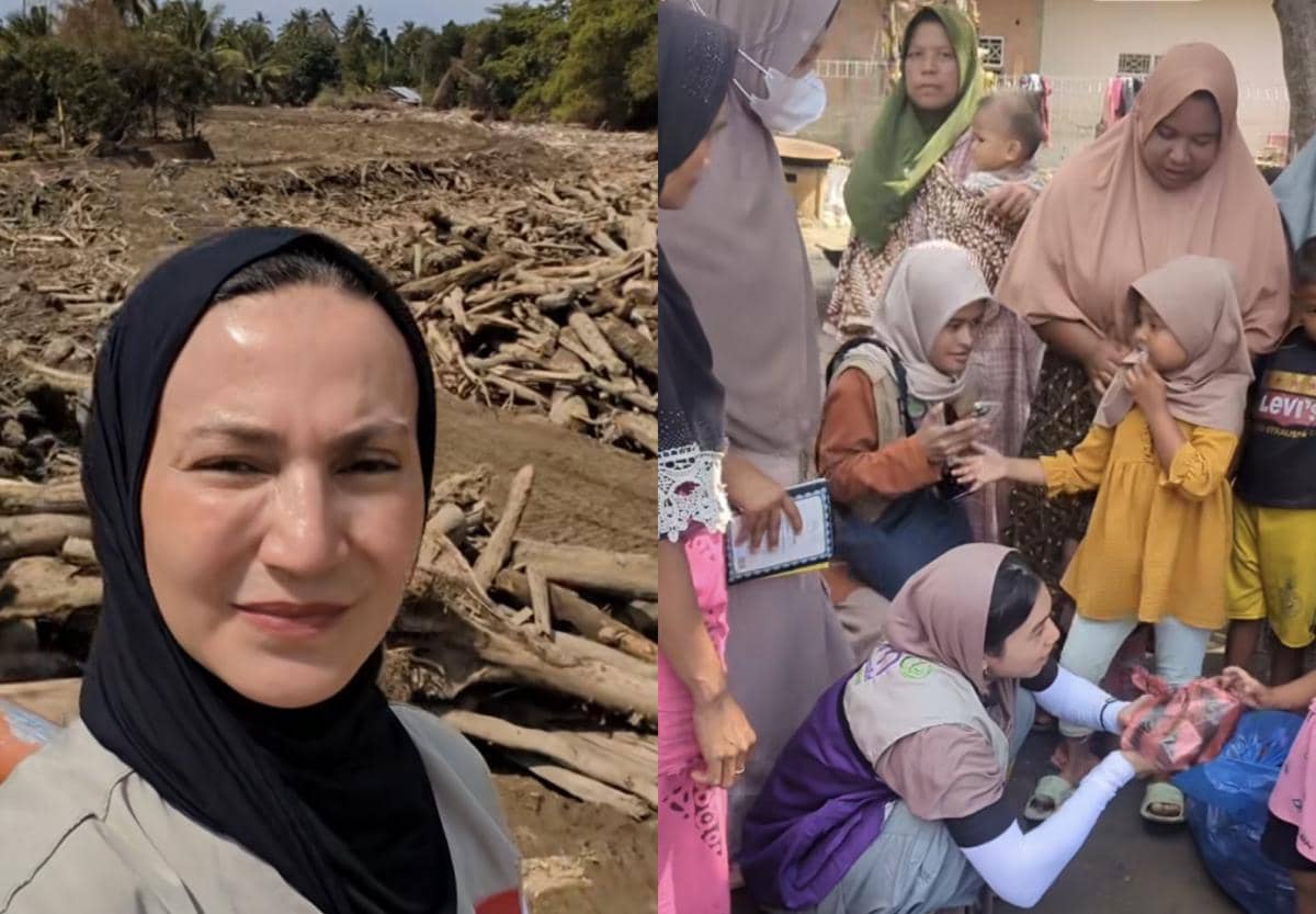 potret Wanda Hamidah salurkan bantuan ke Aceh