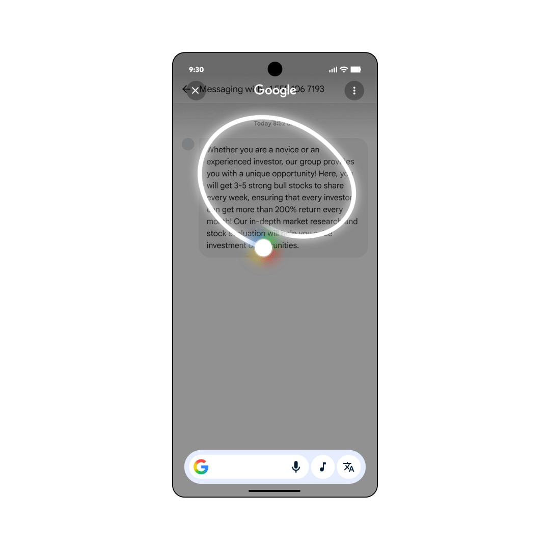 ilustrasi cek SMS mencurigakan dengan Circle to Search