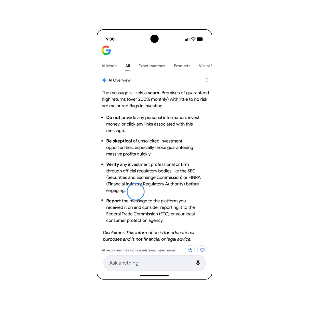 ilustrasi hasil cek kebenaran SMS menggunakan Circle to Share di Android
