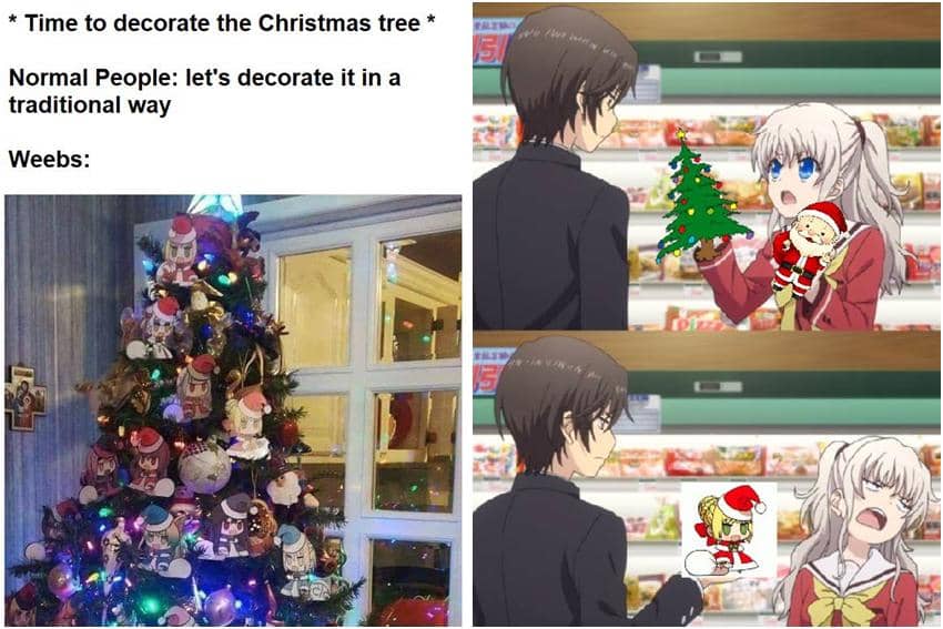 kolase meme anime tentang pohon natal