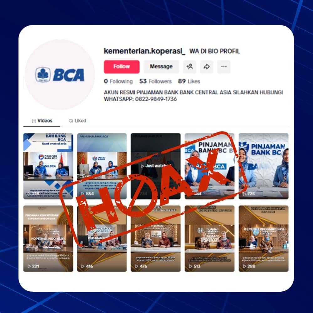 Salah satu tampilan akun BCA palsu di platform Tiktok