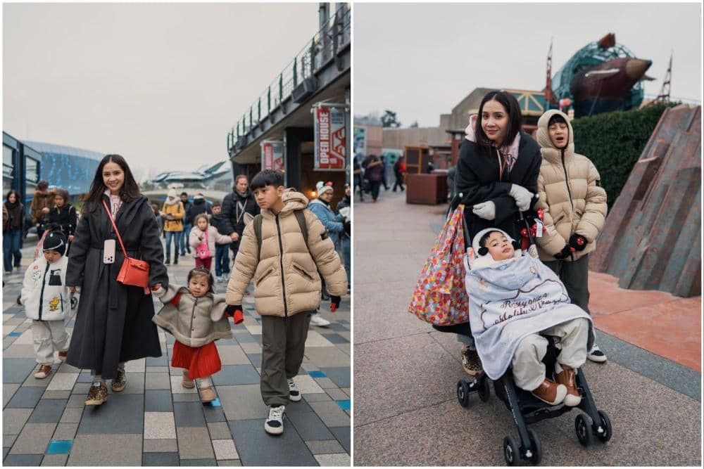 Nagita Slavina dan Trio R di Disneyland Paris.