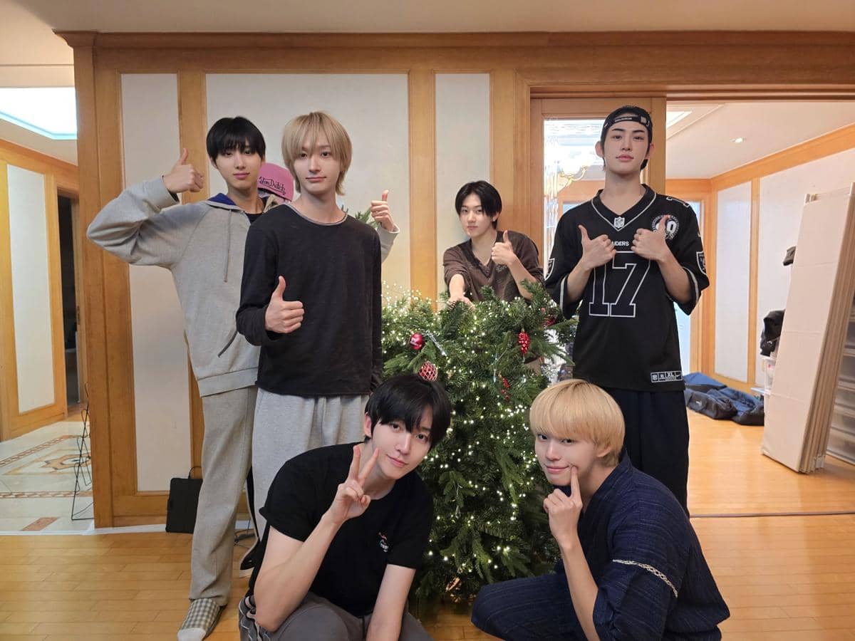 potret Member Kickflip saat mendekor pohon Natal di dorm 