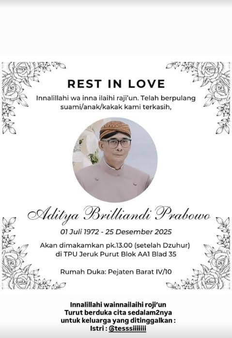 Pemakaman Kakak Tiko Aryawardhana (instagram.com/tikoaryawardhana)