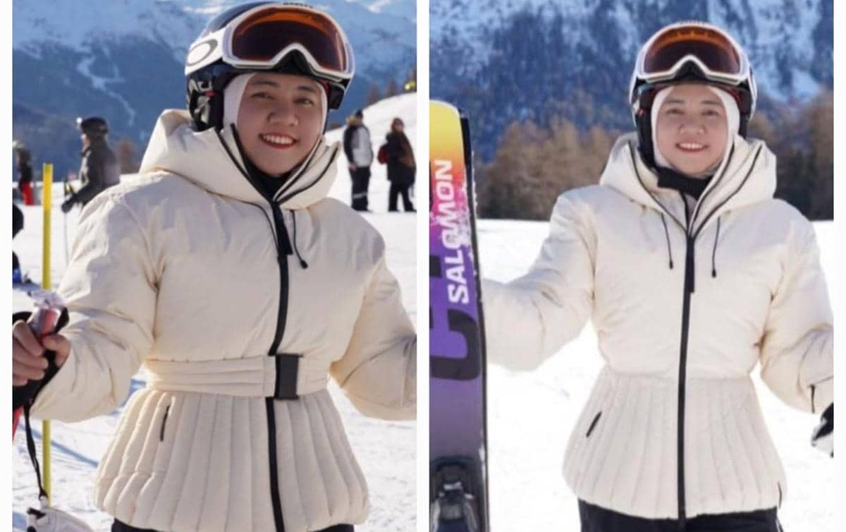 Mbak Lala pertama kali main ski