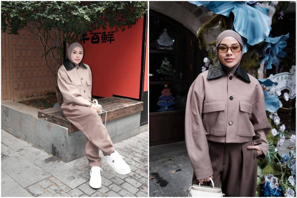 Aurel Hermansyah berbusana serba coklat saat di Shenzhen