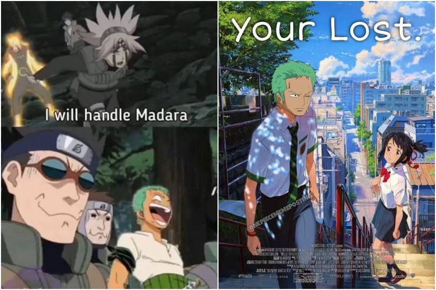 kolase meme Zoro ikut campur di anime lain