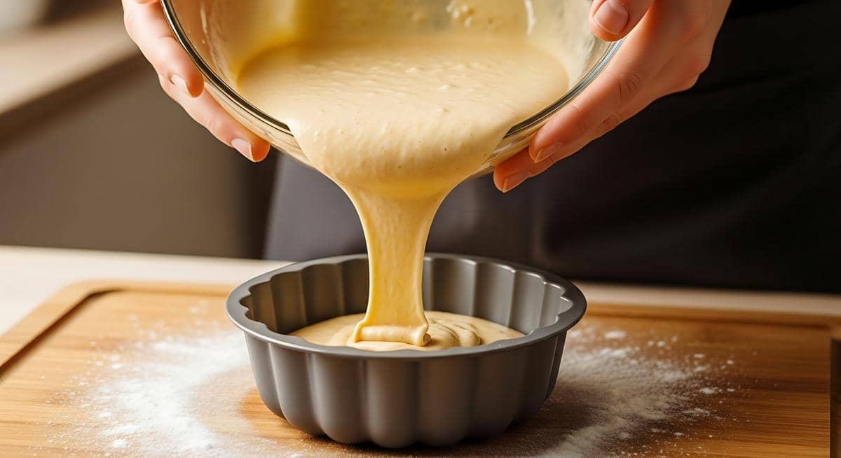 ilustrasi menuang adonan ke dalam loyang