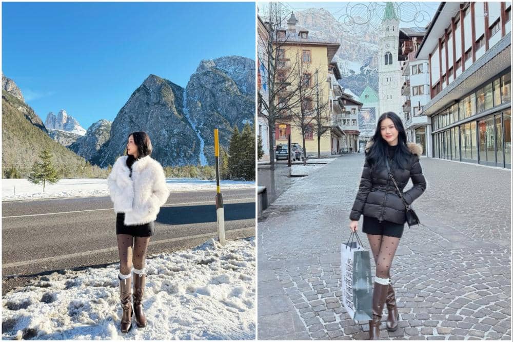Nita Gunawan jalan-jalan di Kota Cortina d'Ampezzo.