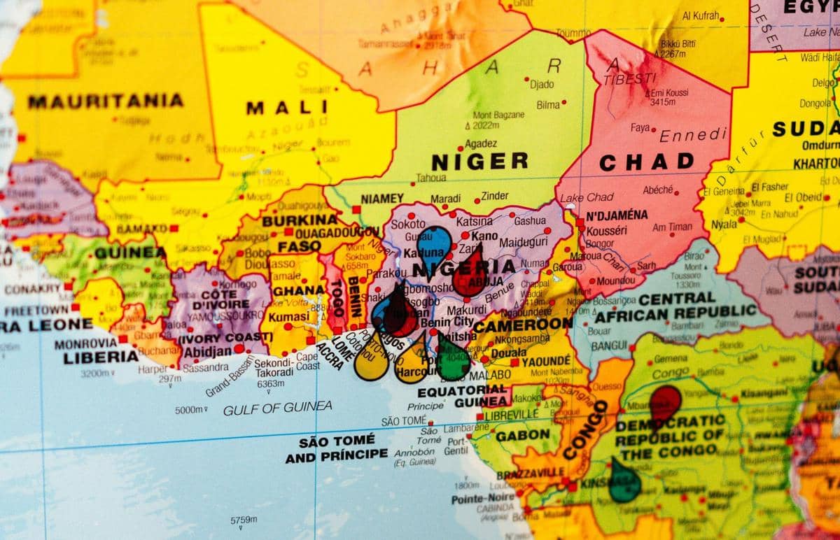 Peta Negara Republik Afrika Tengah.