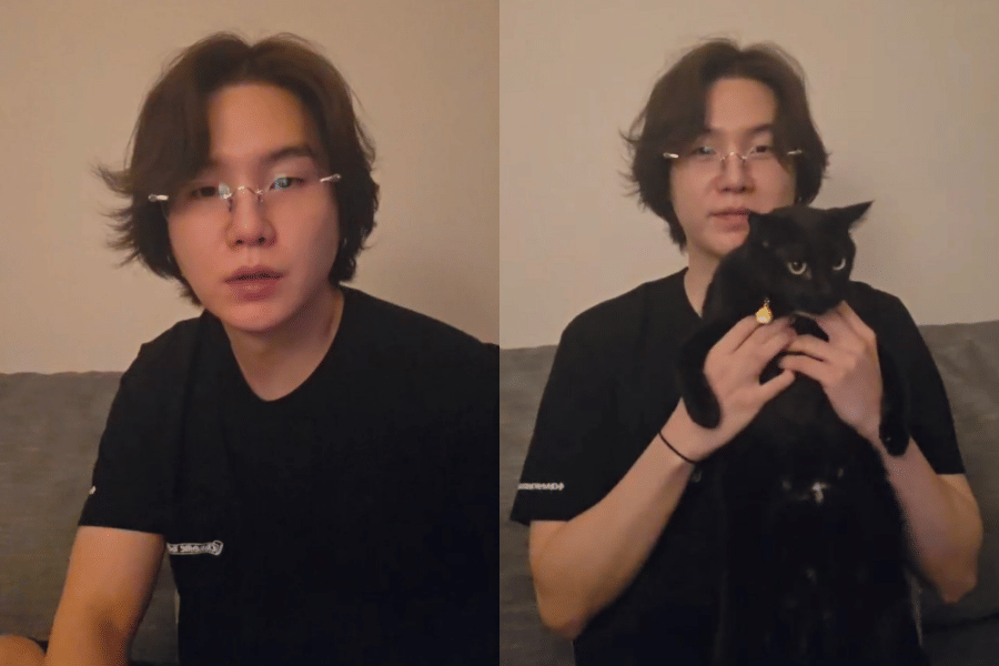 SUGA BTS live bersama kucingnya (dok. Weverse/BTS)