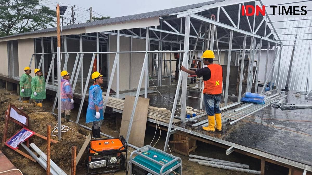 Situasi pembangunan hunian sementara (huntara) di Aceh Tamiang 