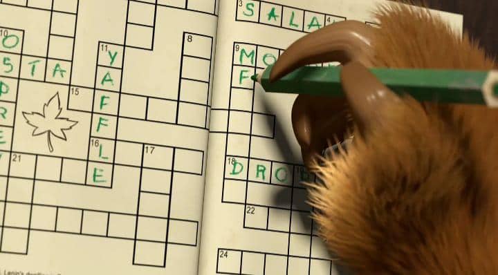 Bear bermain teka-teki silang.