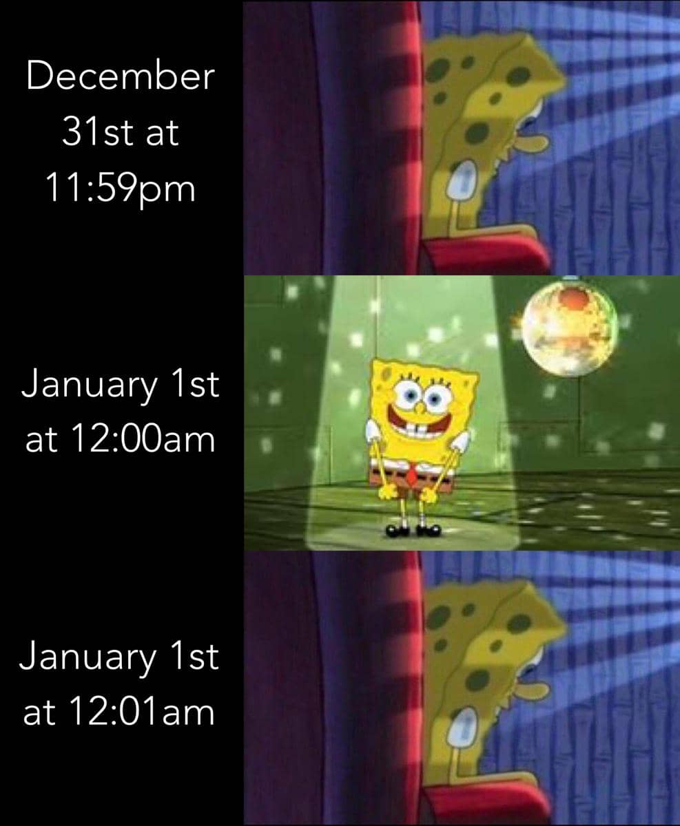 meme SpongeBob tentang tahun baru