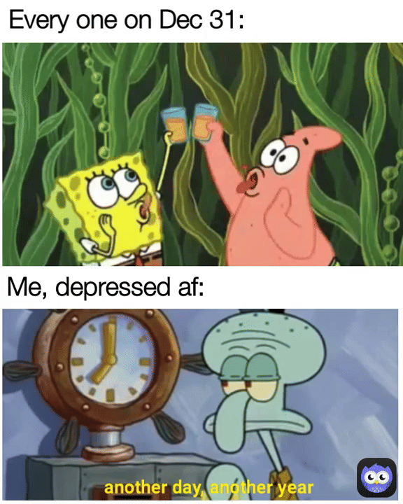meme SpongeBob tentang tahun baru