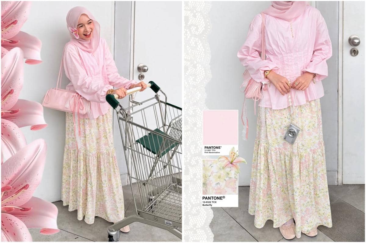 potret ide outfit hijab tabrak warna pastel ala Luqyana Fhatin