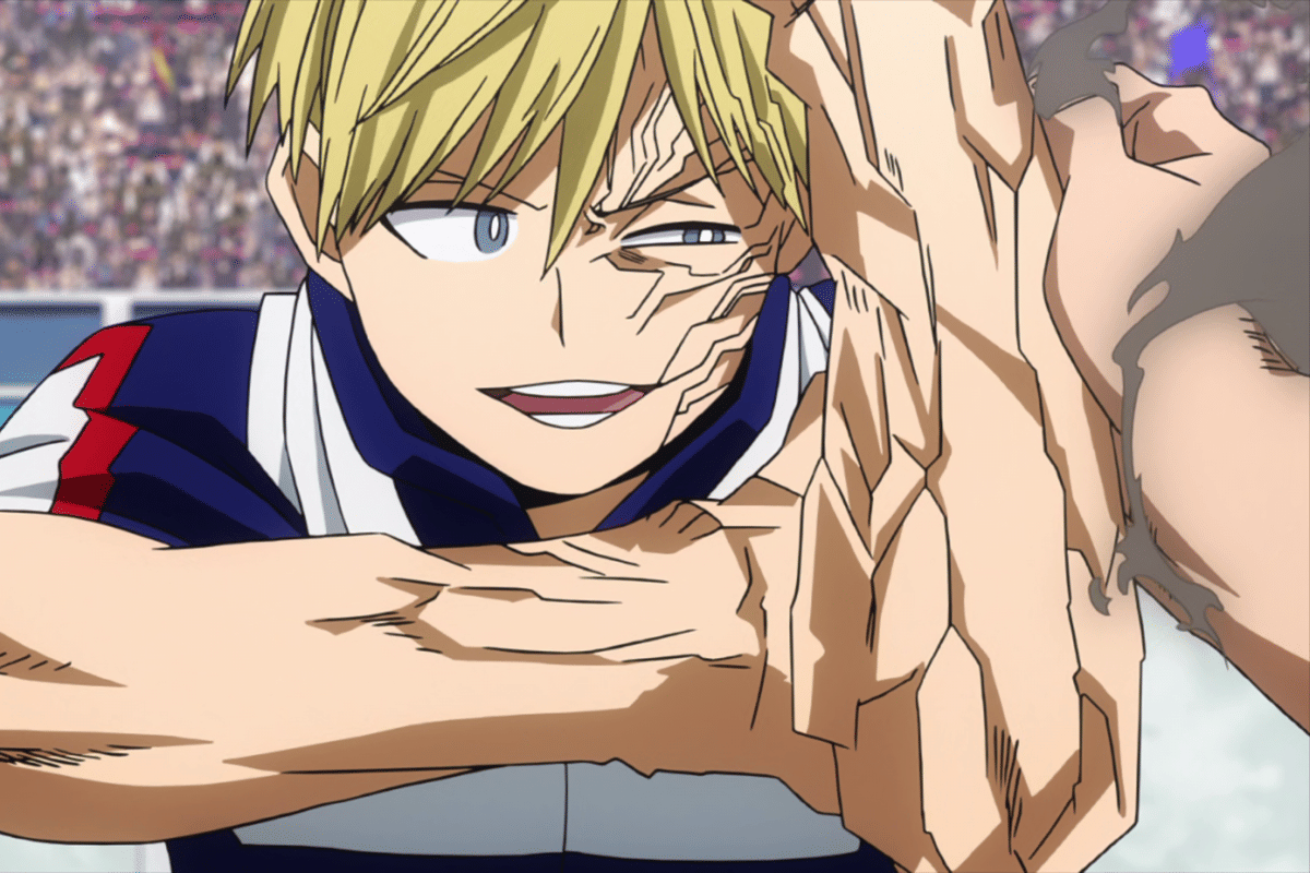 Monoma memblokir serangan Bakugo dengan Hardening.