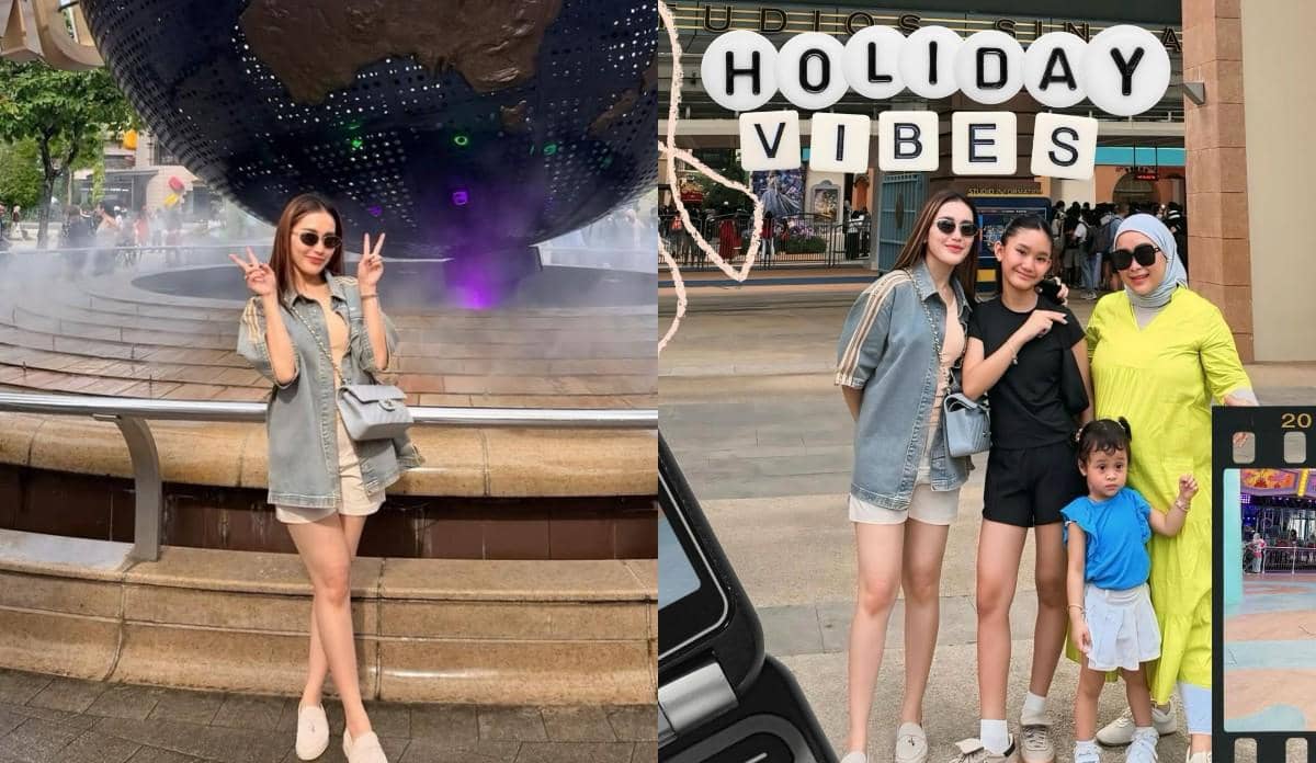 Ayu Ting Ting dan keluarga liburan di Singapura.
