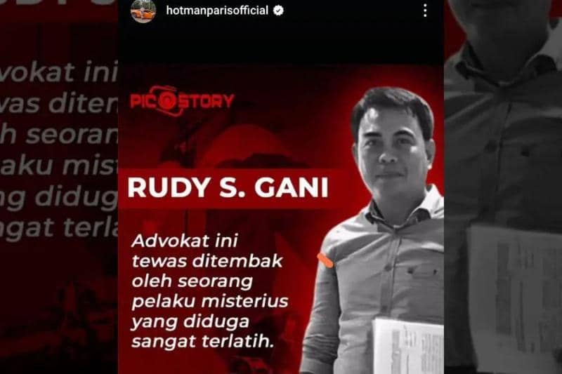 Hotman Paris menyoroti kasus penembakan yang menewaskan seorang advokat di Kabupaten Bone, Sulawesi Selatan. (Instagram/hotmanparisofficial).