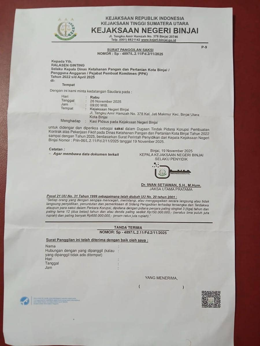 Dokumen surat perintah penyidikan (sprindik) kasus pembuatan kontrak palsu di dinas pertanian dan ketahanan pangan (IDN Times/ Bambang Suhandoko)