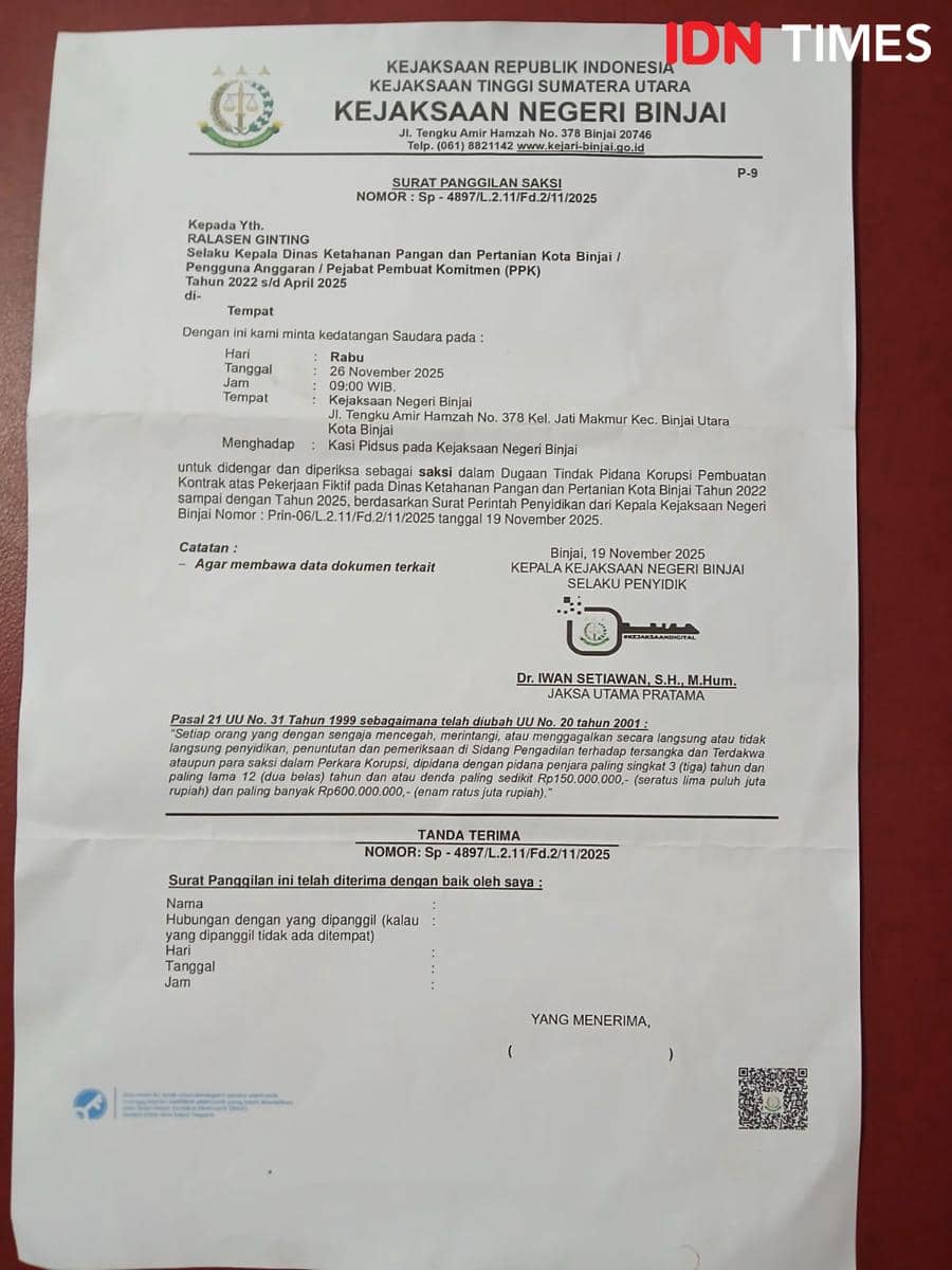 Dokumen surat perintah penyidikan (sprindik) kasus pembuatan kontrak palsu di dinas pertanian dan ketahanan pangan (IDN Times/ Bambang Suhandoko)