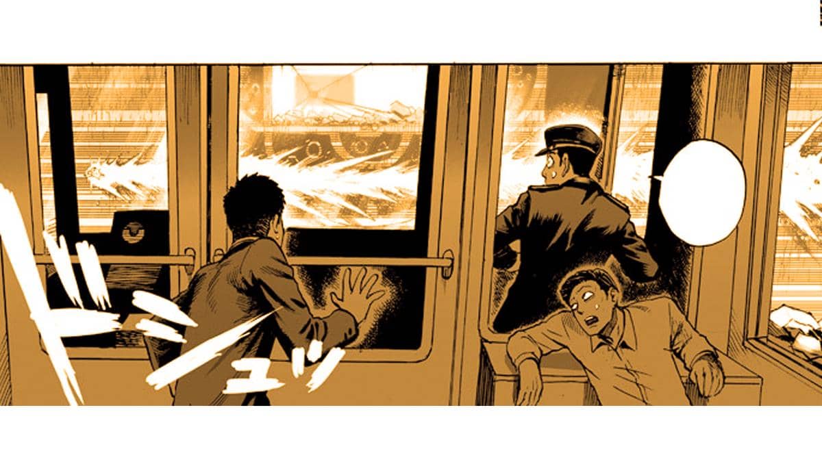 Para penumpang melihat Saitama berlari - One Punch Man