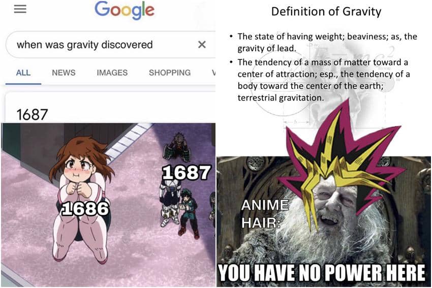 kolase meme anime tentang gravitasi