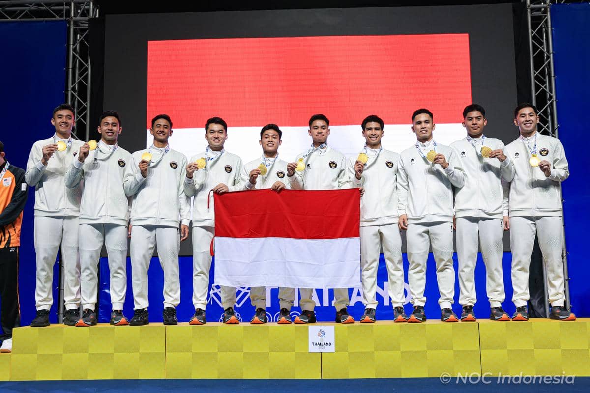 Tim beregu putra Indonesia meraih medali emas di SEA Games 2025 Thailand 