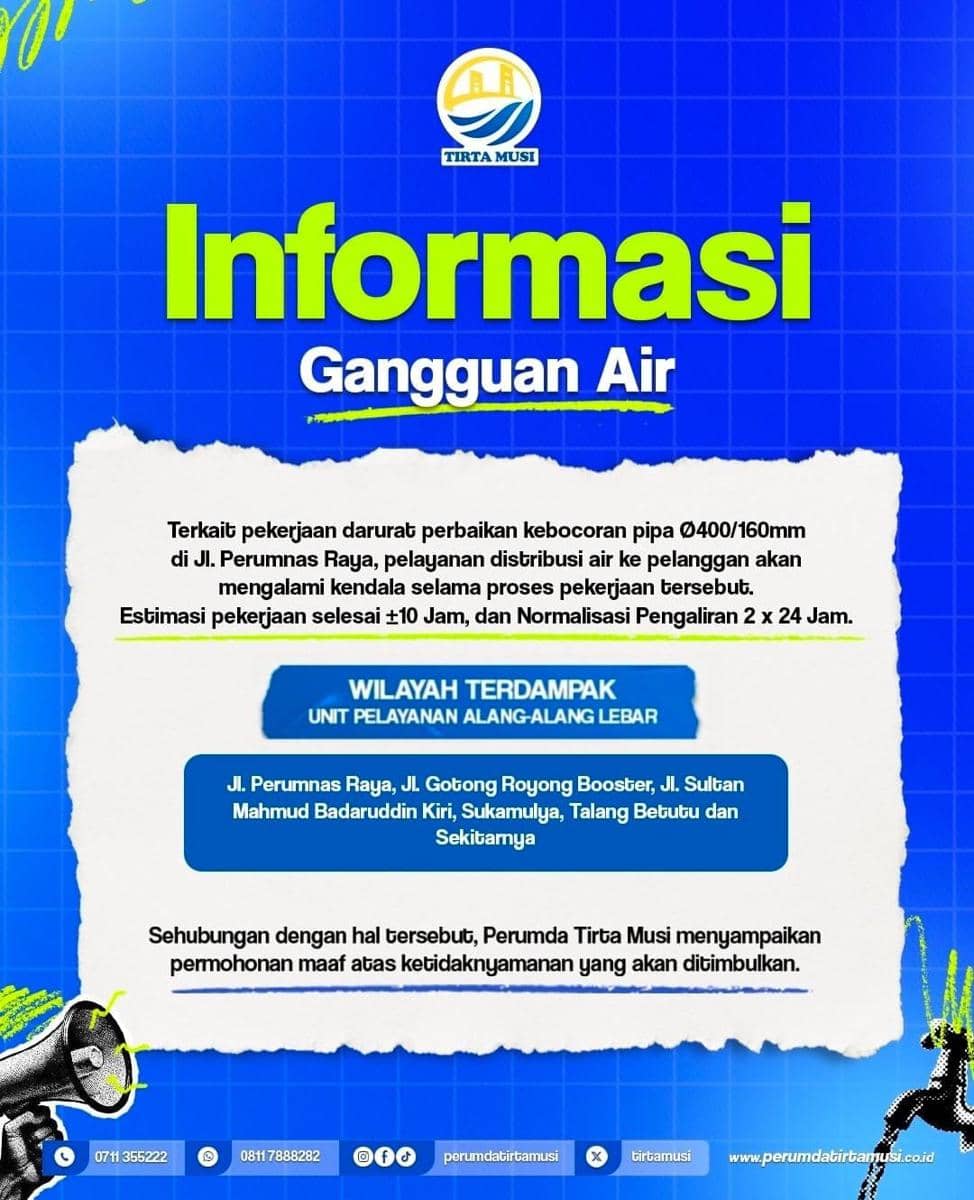 Gangguan saluran air akibat perbaikan kebocoran pipa di Palembang (Perumda Tirta Musi Palembang)