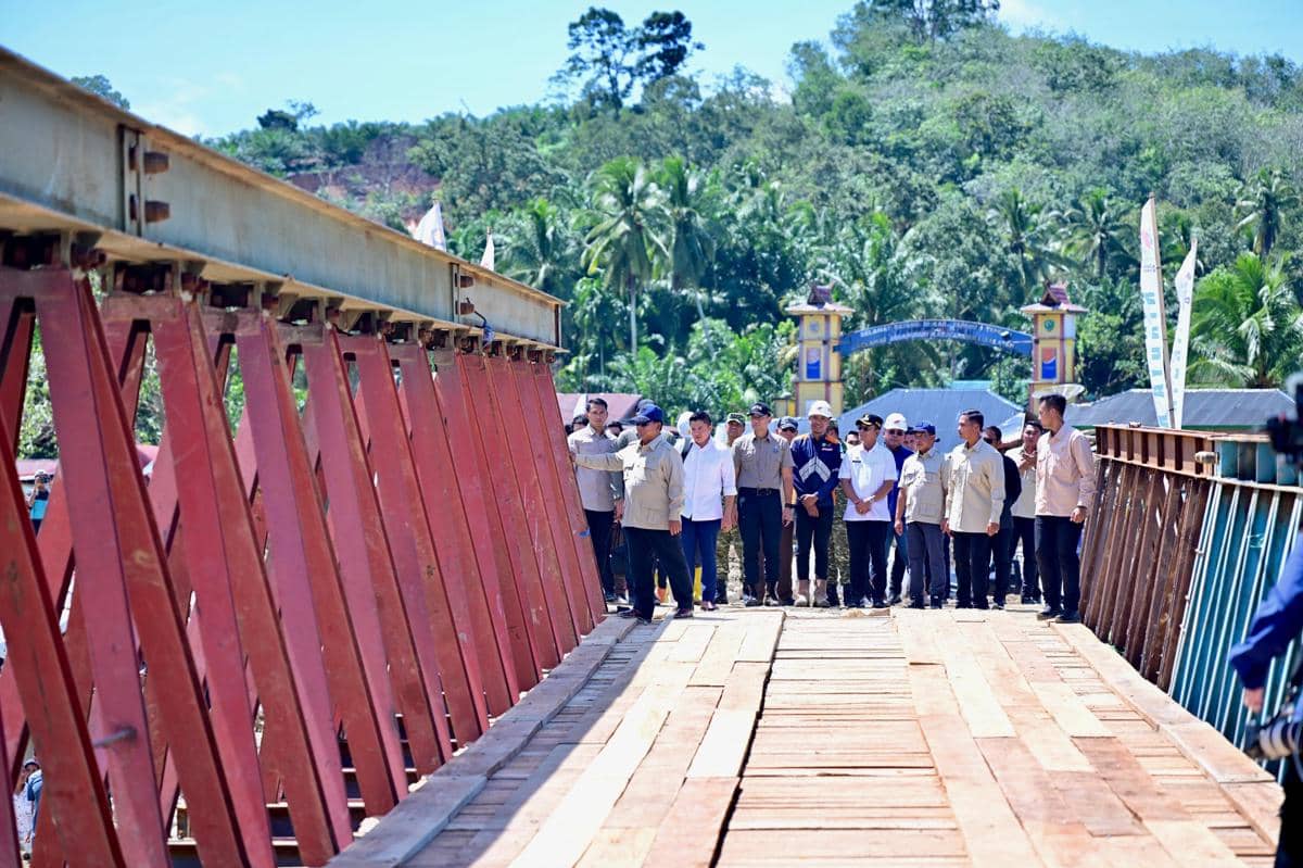 meninjau progres pembangunan Jembatan Bailey Sungai Garoga di Kecamatan Batang Toru, Tapanuli Selatan (dok. Sekretariat Presiden)