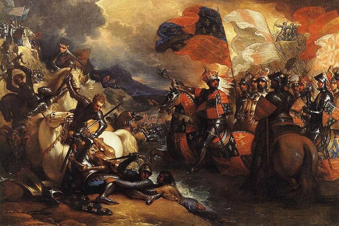 ilustrasi Edward III dari Inggris dan pasukannya selama Pertempuran Crécy 