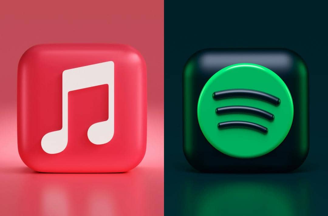 ilustrasi logo Apple Music dan Spotify