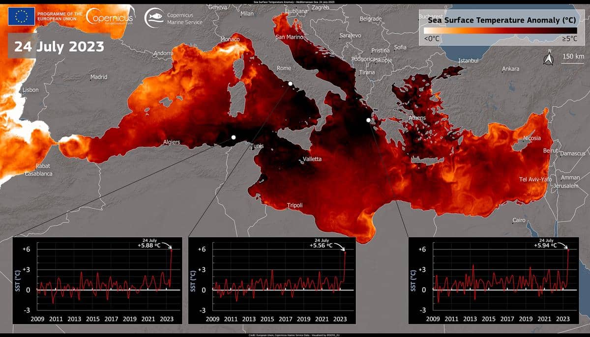 Rekor suhu di Laut Mediterania pada bulan Juli 2023