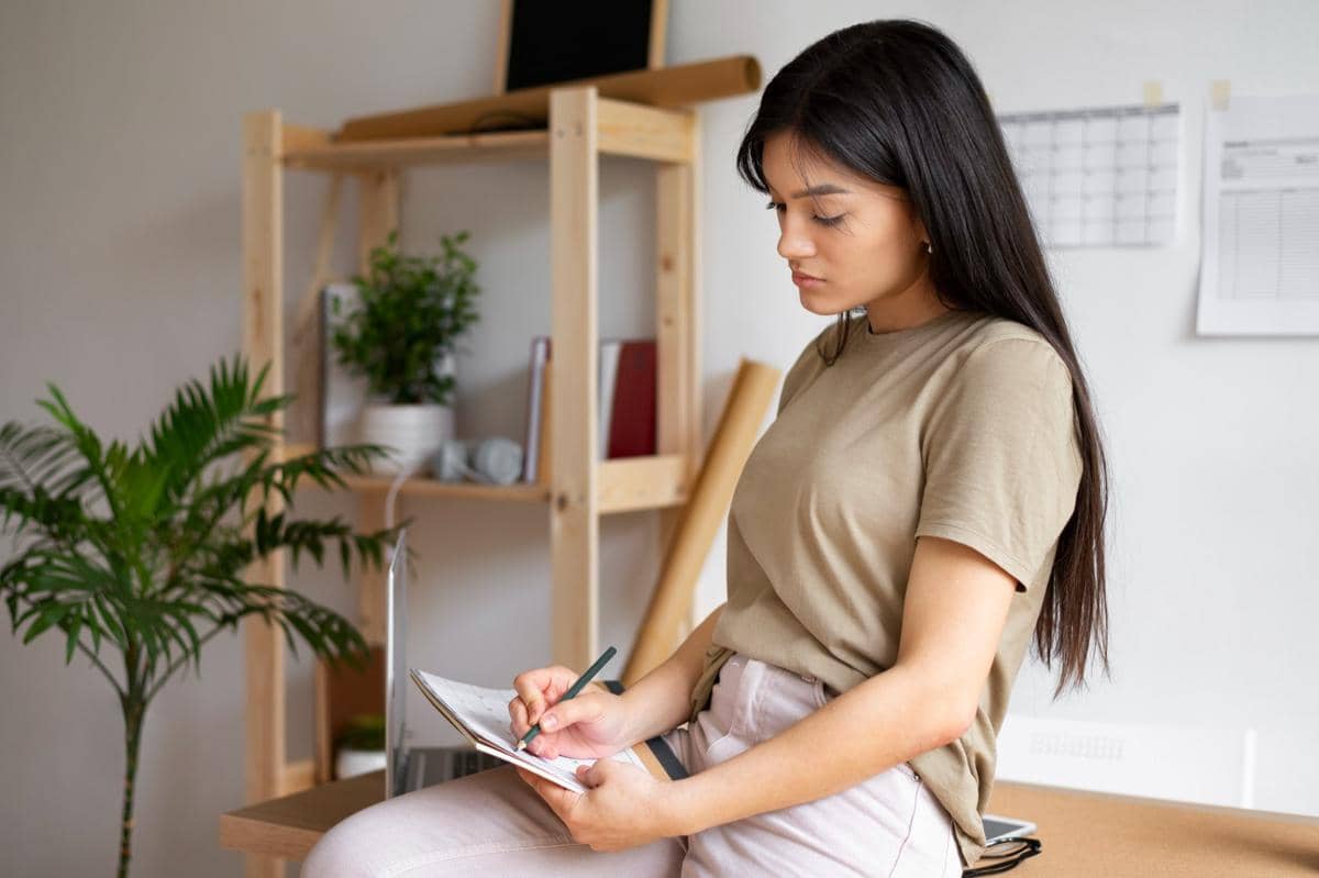 ilustrasi perempuan melakukan evaluasi mingguan