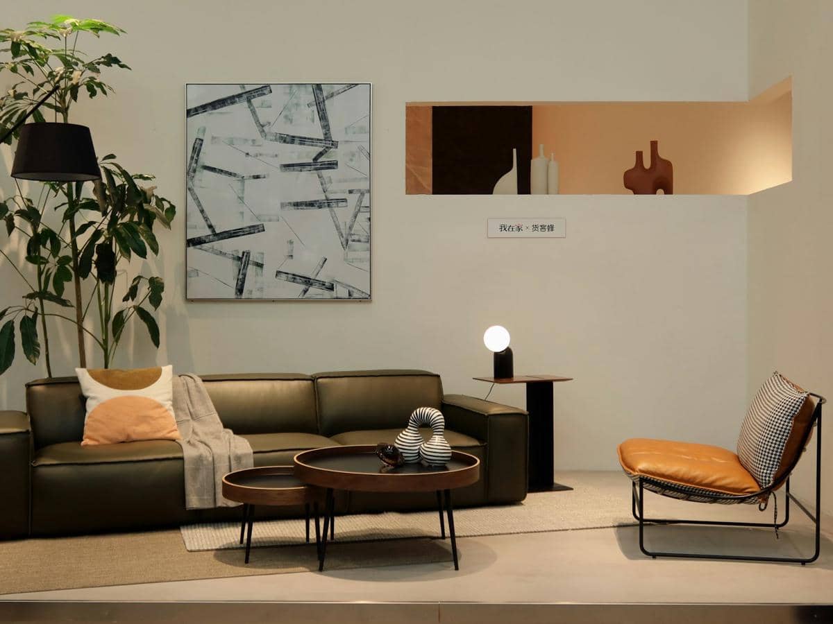 Ilustrasi desain interior mid-century modern 