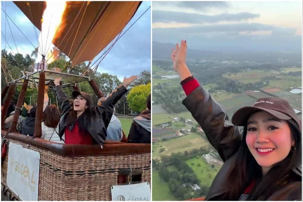 Febby Rastanty naik balon udara di Melbourne.