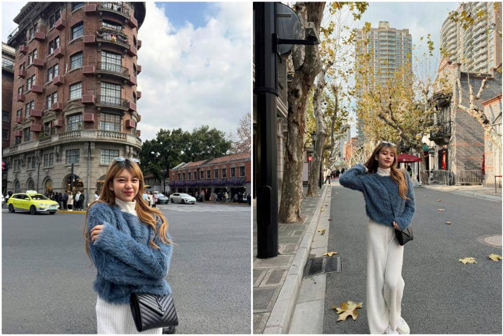 Ghea Indrawari saat jalan-jalan di Shanghai, China.