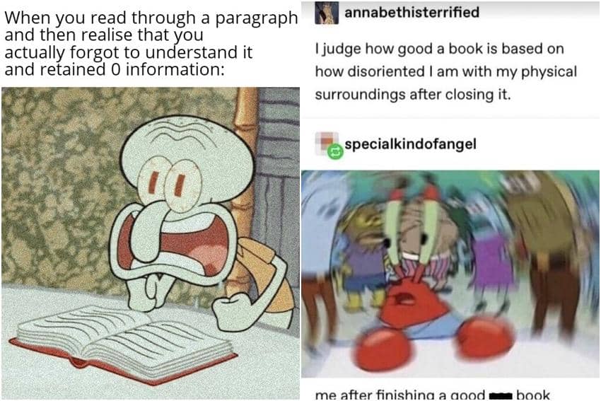 kolase meme SpongeBob tentang buku