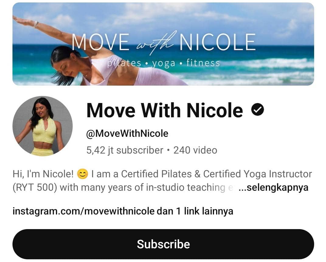 channel YouTube pilates Move With Nicole 