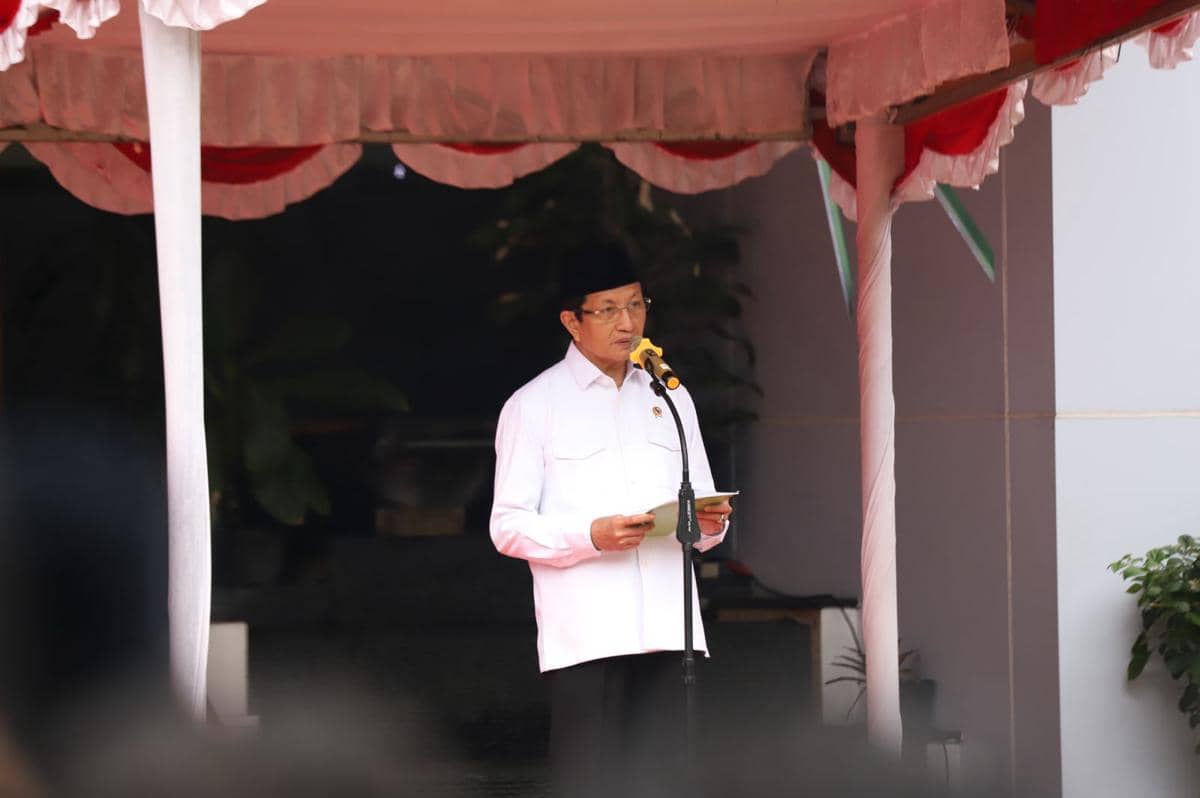 Upacara Peringatan HAB ke-80 di halaman kantor Kemenag, Jakarta, Sabtu (3/1/2026).