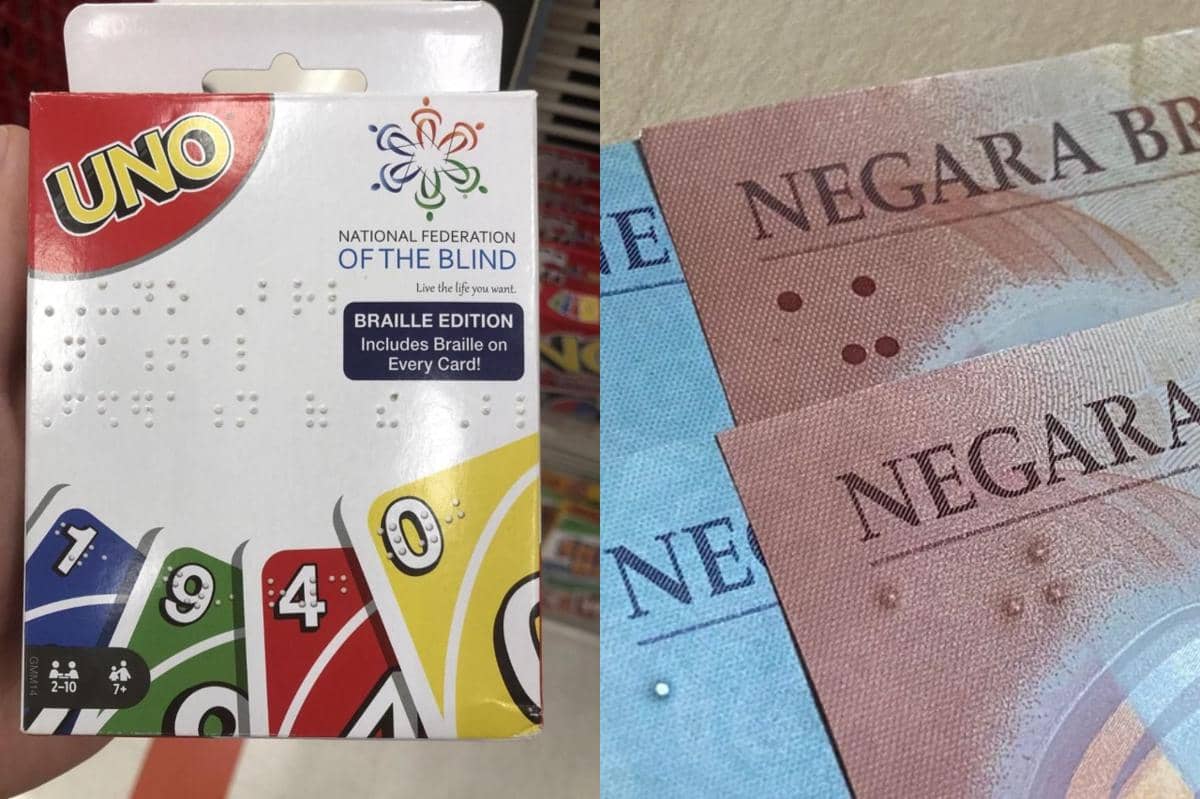 kolase potret benda yang mempunyai braille