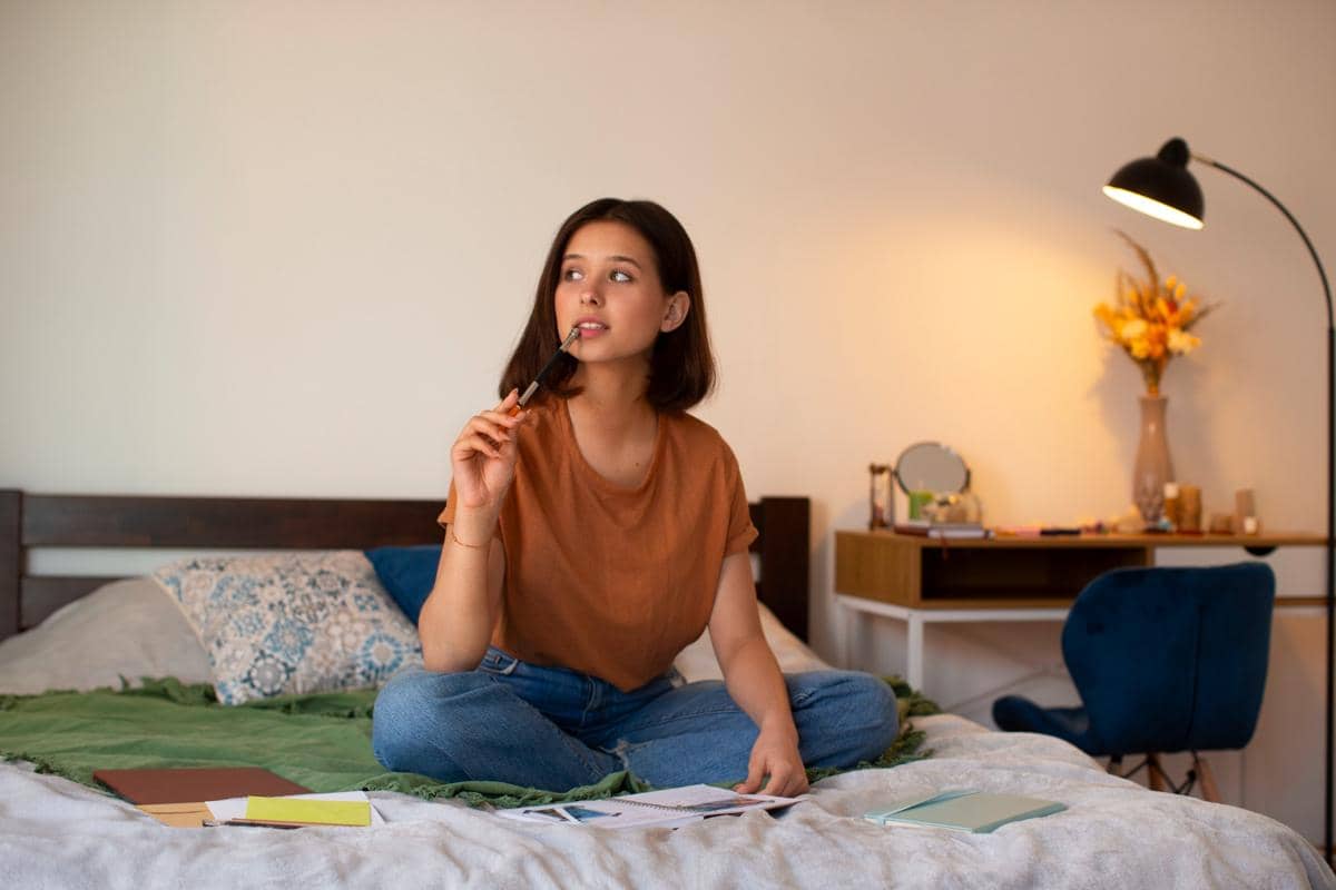 Ilustrasi wanita menulis di kamar