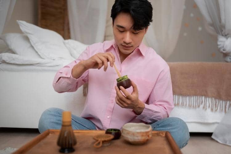 ilustrasi pria pecinta matcha