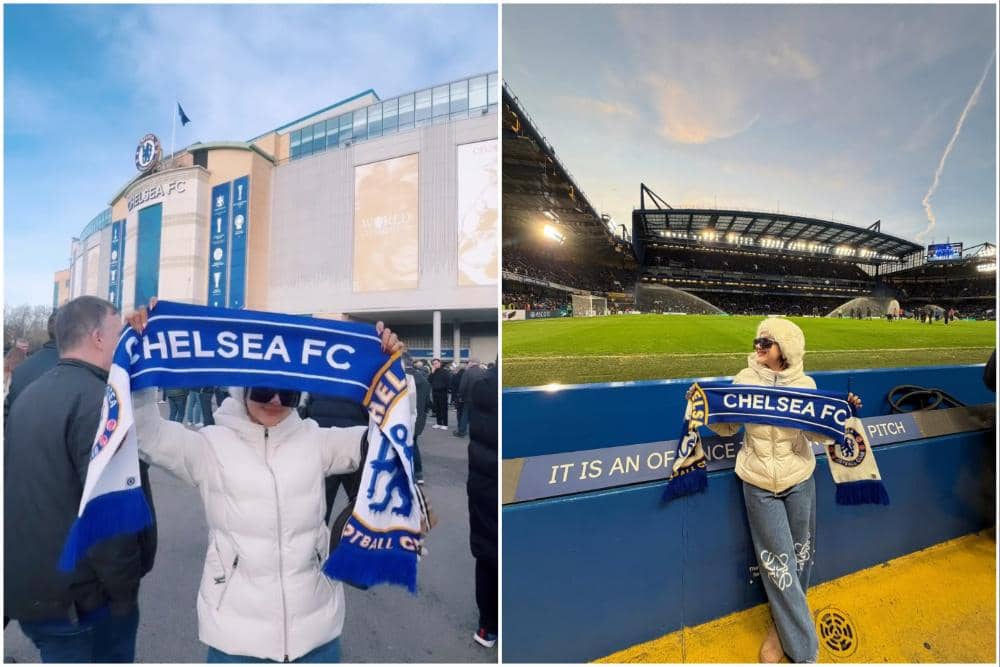 Ghea Youbi nonton Chelsea di Stadion Stamford Bridge.